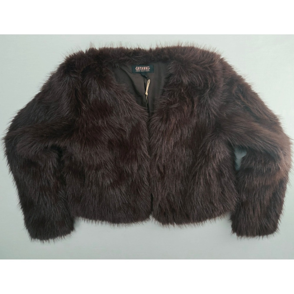 Shyanne Sz M Brown Faux Fur Cropped Jacket Western Cowgirl Boho Coat